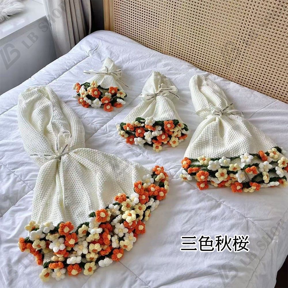 完成品] 花束ブランケット 80CM れないお花 ブーケ 編み物 枯れない花