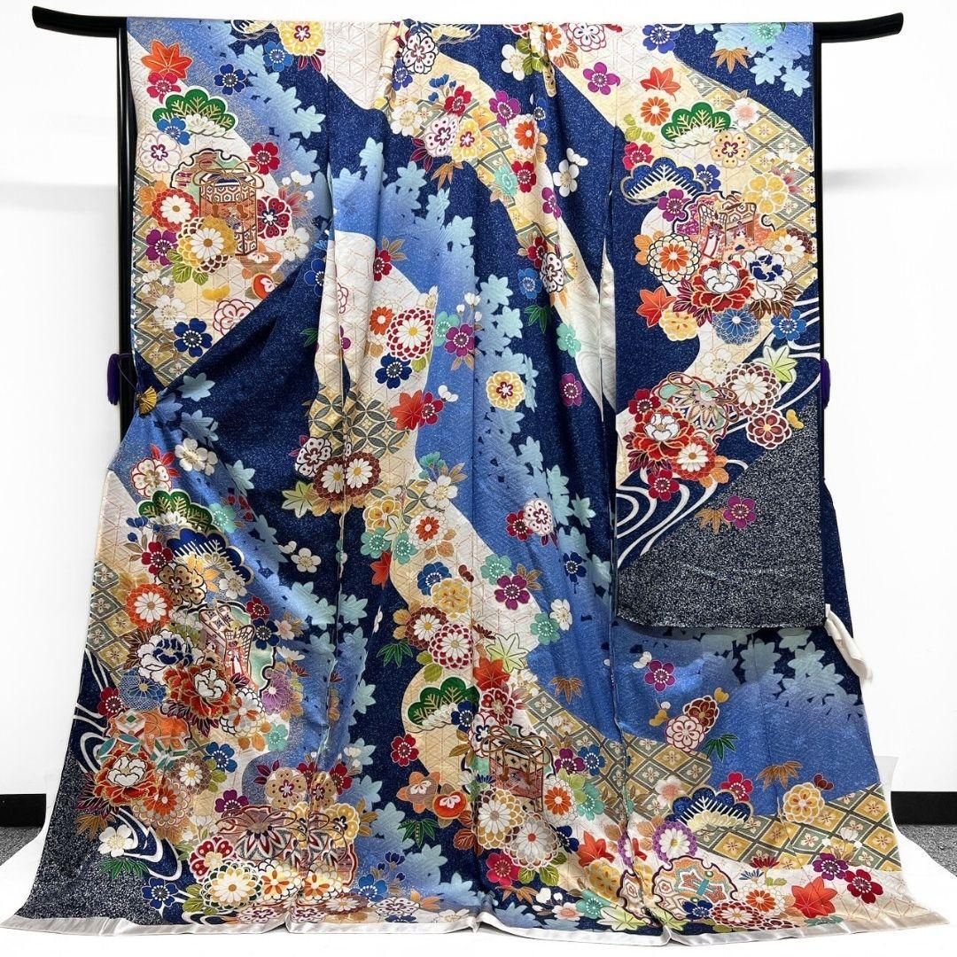 刺繍 金駒刺繍 金彩 たたき染め 花模様 松竹梅 振袖 仮絵羽 035a