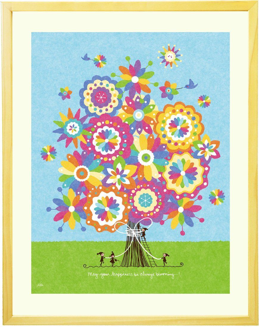 【特価商品】店舗 額付き 北欧 花 リビングに飾る絵画 アートポスター 絵 玄関 額入り) おしゃれ 「幸せの花束(虹色)」(Lサイズ インテリア 絵画