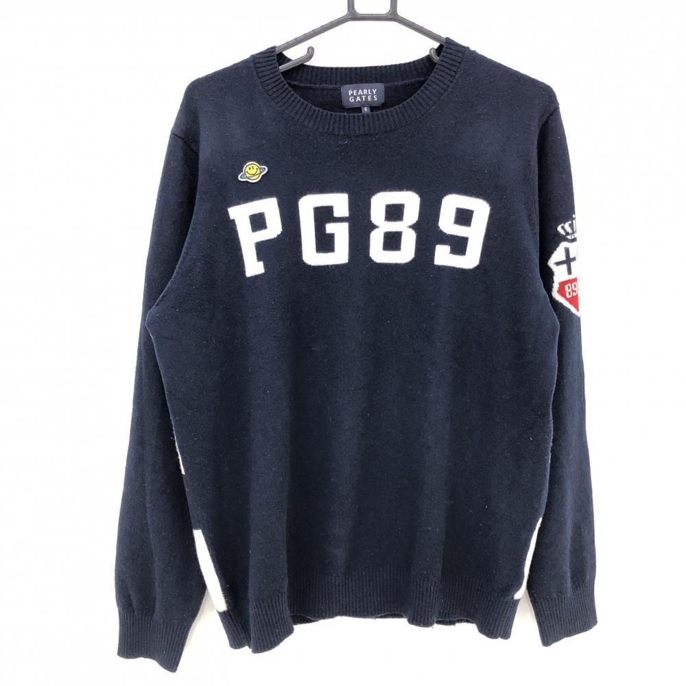 パーリーゲイツ セーター ネイビー×白 ニコちゃん カシミヤ混