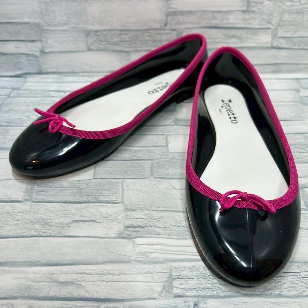 repetto レペット 38 フラットシューズ ブラック ピンクリボン