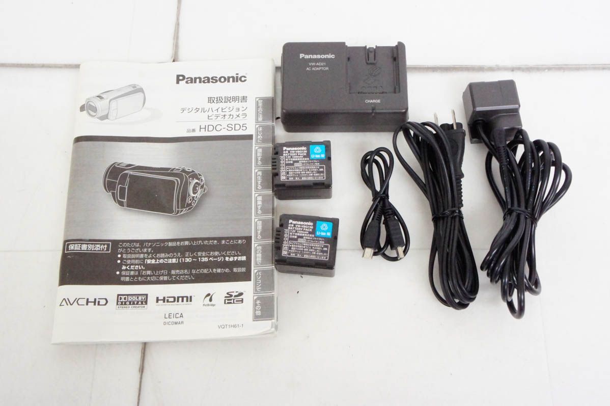 Panasonic HDC-SD5 ビデオカメラ 付属品多数 中古】Panasonicパナソニック デジタルハイビジョン SDビデオカメラ