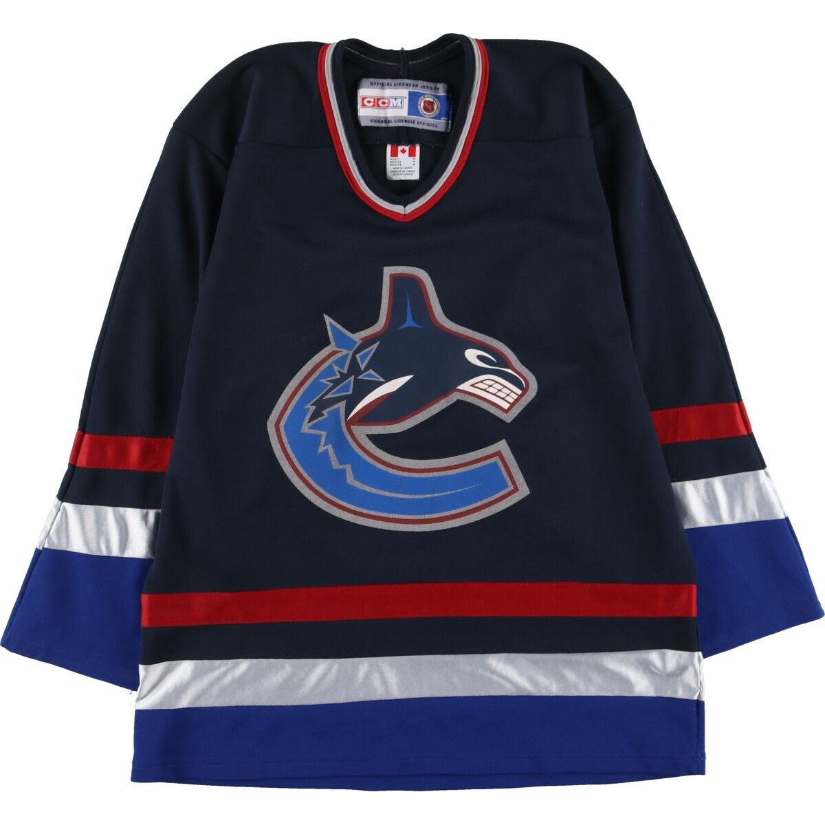 古着 90年代 CCM NHL VANCOUVER CANUCKS バンクーバーカナックス Vネック メッシュ ゲームシャツ ホッケーシャツ カナダ製/eaa413841