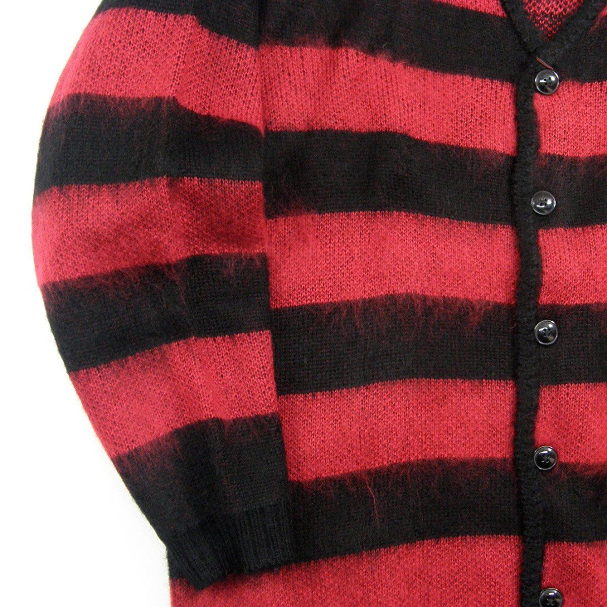 タウンクラフト モヘア調 ニットカーディガン 赤✖️黒 ボーダー シャギー 新品】 TOWNCRAFT ／ タウンクラフト ジャガード シャギーニット
