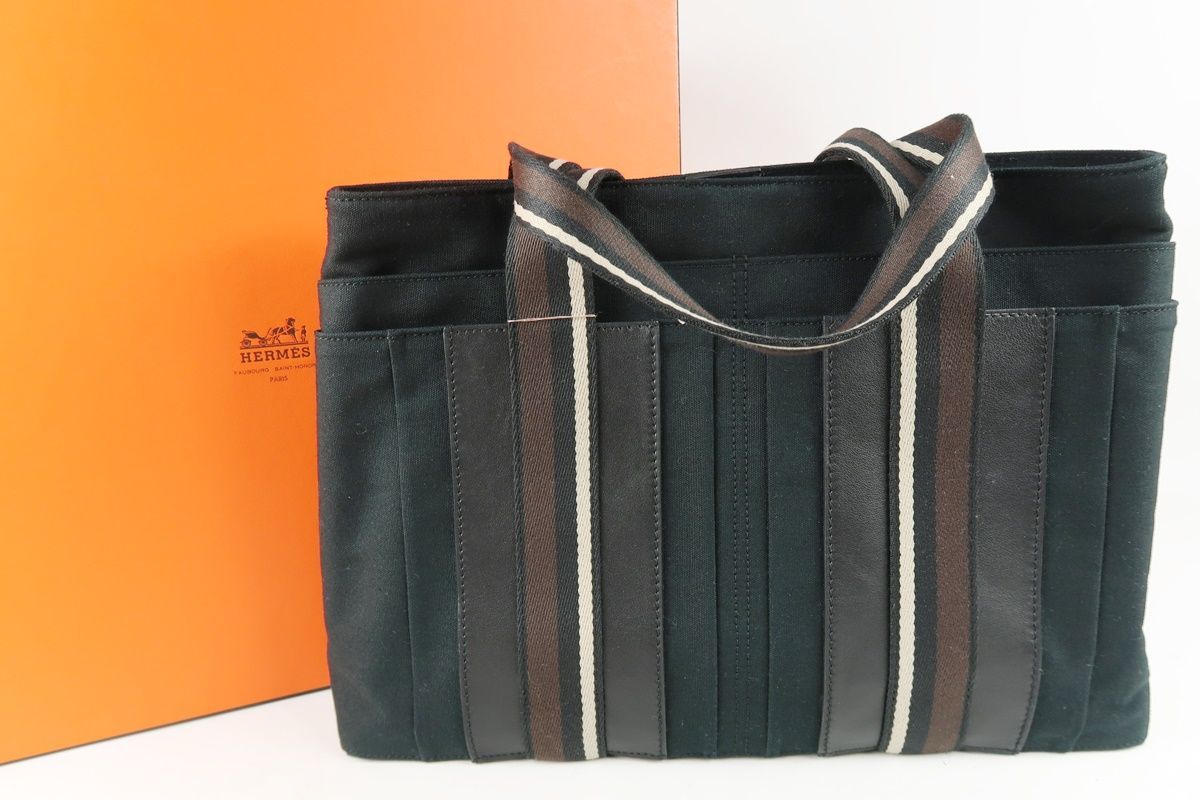 【HERMES】トロカホリゾンタル　トートバッグ HERMES トロカホリゾンタル MM キャンバス レザー トートバッグ