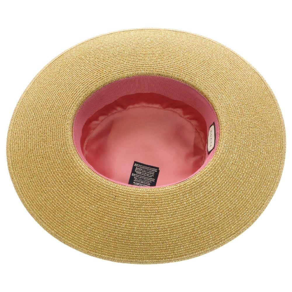 GUCCI (グッチ) ラメ ファブリック パピエ ハット 麦わら帽子 ゴールド