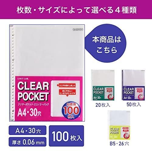 リヒトラブ クリヤーポケット A4 30穴 100枚入 G49080