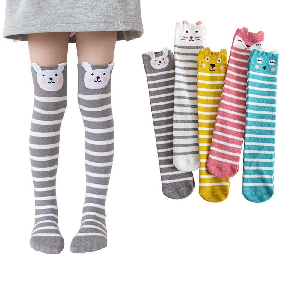 人気商品 eigenn 靴下 キッズ ニーハイソックス オーバーニー 女の子 ガールズ 柔らかい かわいい 動物柄 ソックス 5足セット