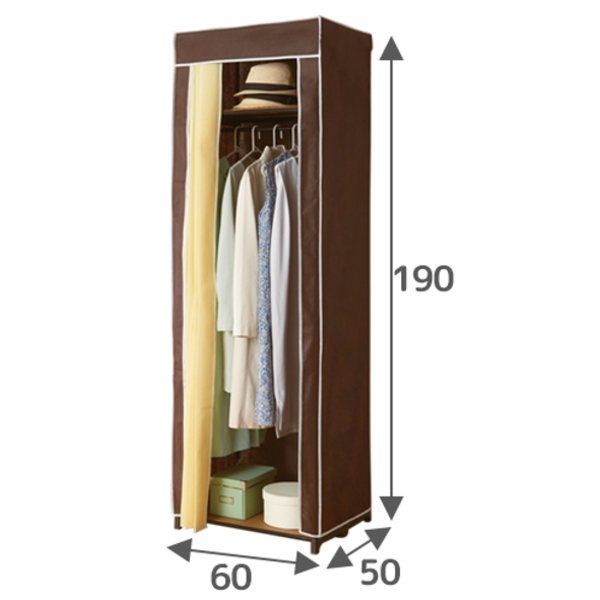 サイズが選べるカバー付クローゼットハンガー 幅60cm 上下棚 組立式