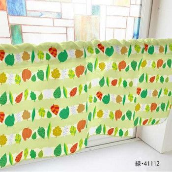 カフェカーテン 色んな形 葉っぱ 800×450mm　緑・41112