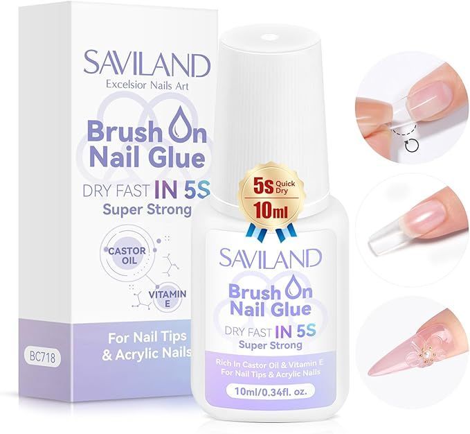  【在庫処分】Saviland 4in1ネイルグルージェル ネイルグルー: 5秒乾燥 高速超強力ネイルグルー プレスオン用 ナチュラル ブラシオンネイルグルー アクリルネイル用 フェイクネイルチップ フレ 応募券