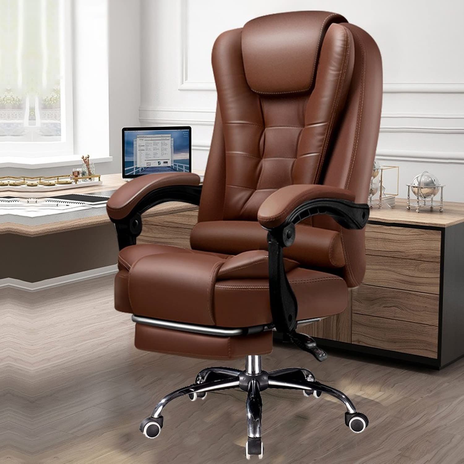約5kg脚部オフィスチェア デスクチェア パソコンチェア 360度回転 昇降機能付き 社長椅