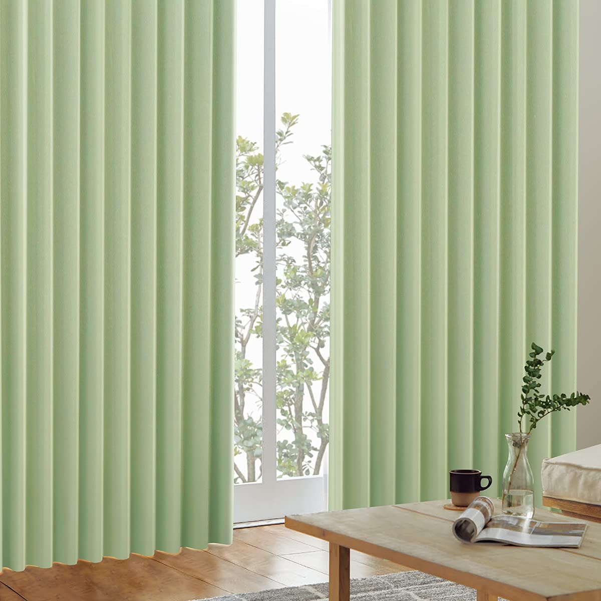 カーテンくれない 1級 遮光カーテン K-wave-D-plain 日本製 防炎 ラベル付 40色×140サイズ 2枚組 節電対策に 保温 保冷 断熱 遮熱 ミント 幅100×丈200cm