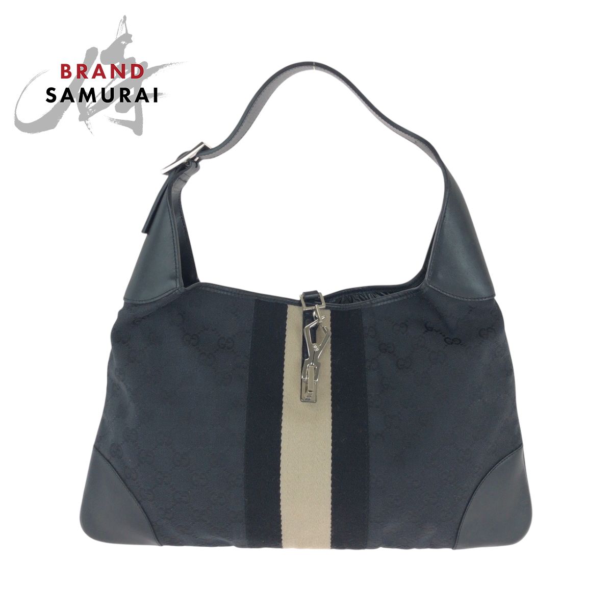 美品 GUCCI グッチ ジャッキー ブラック 黒 ベージュ シルバー金具 GG 