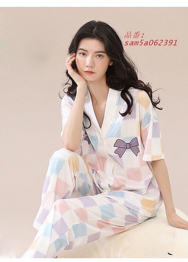 ルームウエア 上下セット 部屋着 リボン柄 春 半袖 可愛い 着心地よい オシャレ 秋 パジャマ 上下セット かわいい am5a062391