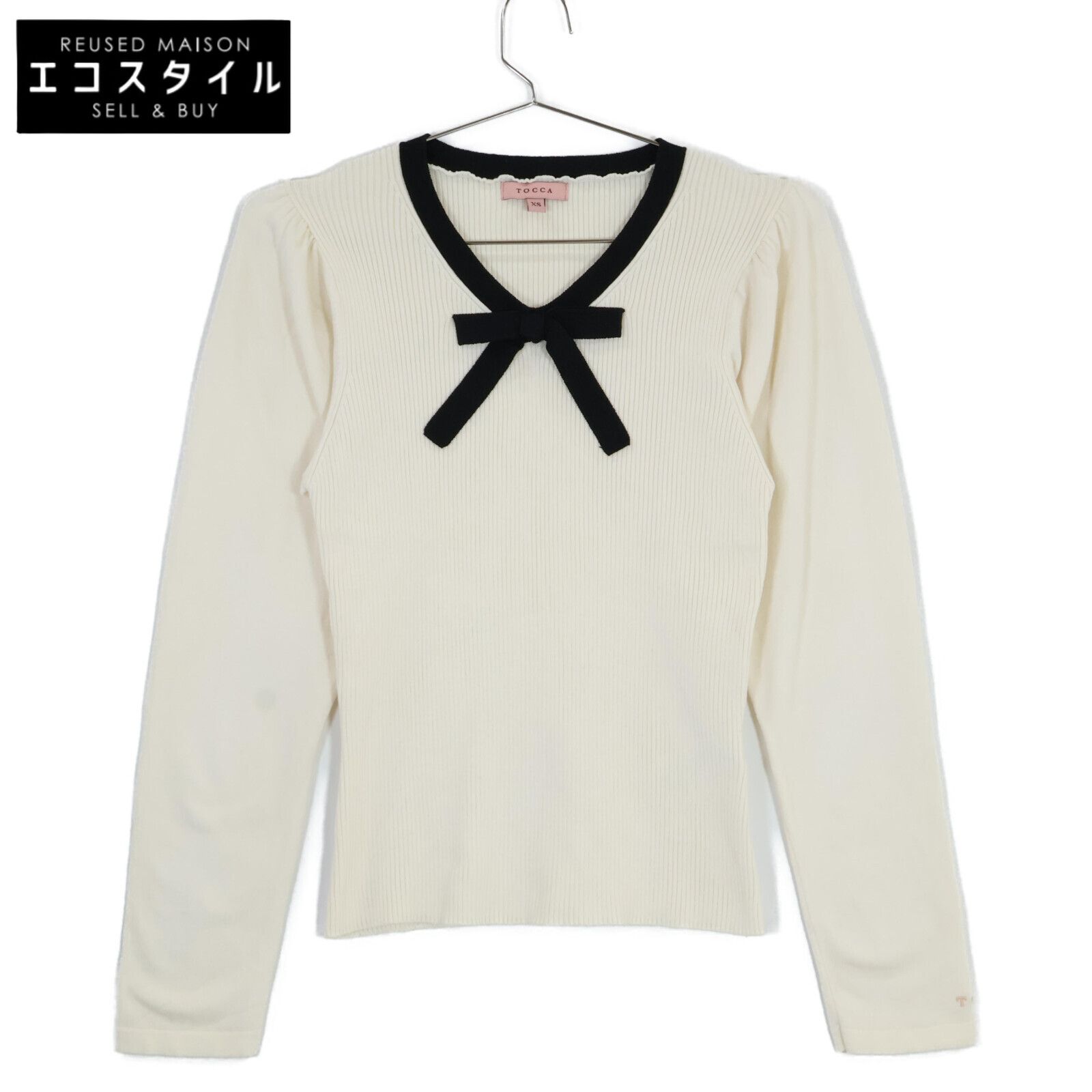 TOCCA トッカ ﾎﾜｲﾄ ｼﾙｸｺｯﾄﾝ混 洗える FILMS RIBBON ﾆｯﾄ XS