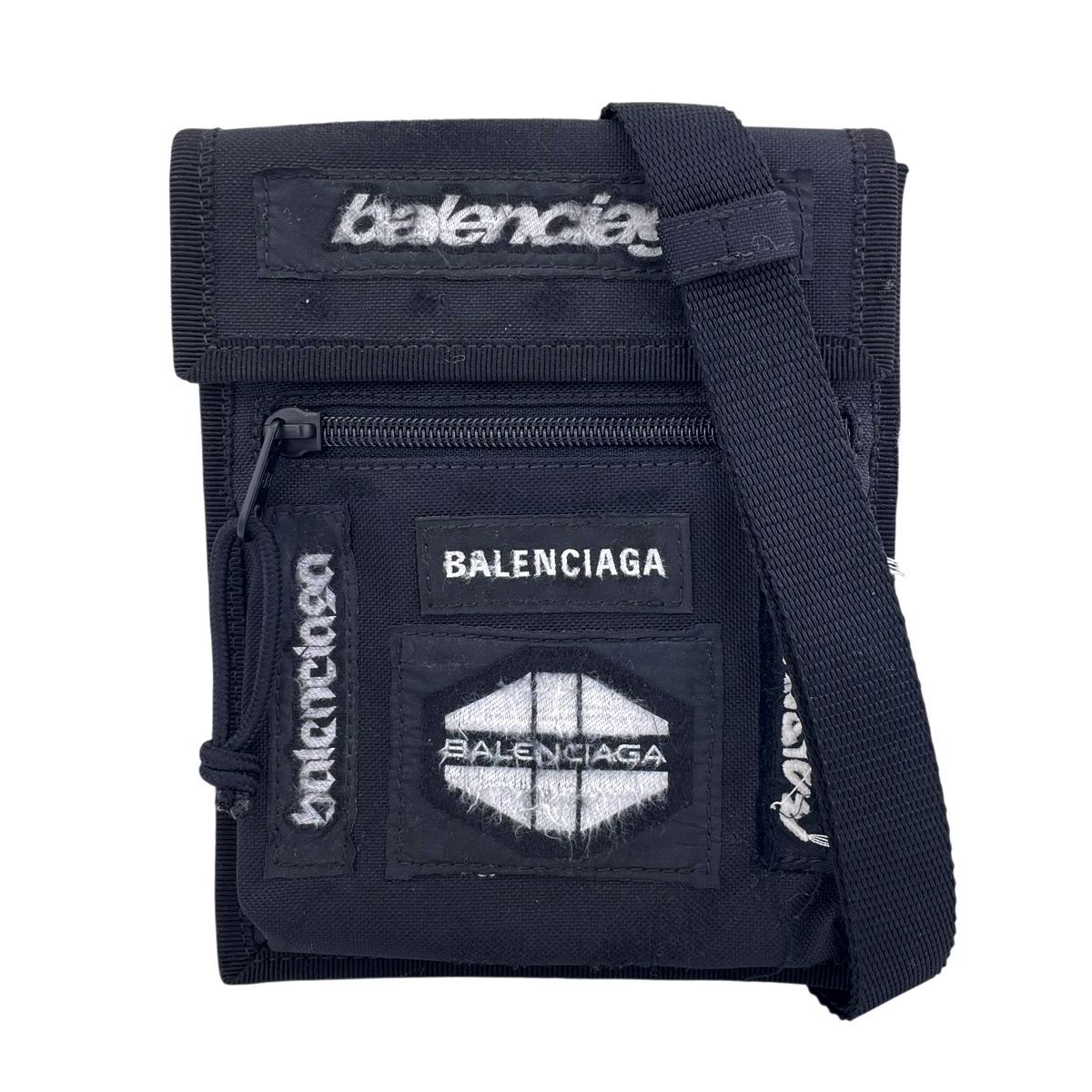 BALENCIAGA バレンシアガ エクスプローラー ショルダーバッグ 655982 2AAAV 1000 ナイロン キャンバス ポーチ ダメージ加工 ミニバッグ ストラップ メンズ 24007663 AO