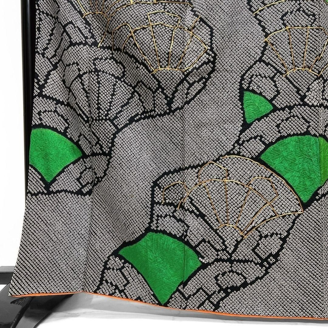 総絞り 金駒刺繍 扇 青海波 道長取り 振袖 成人式 着物 024a p 正統派