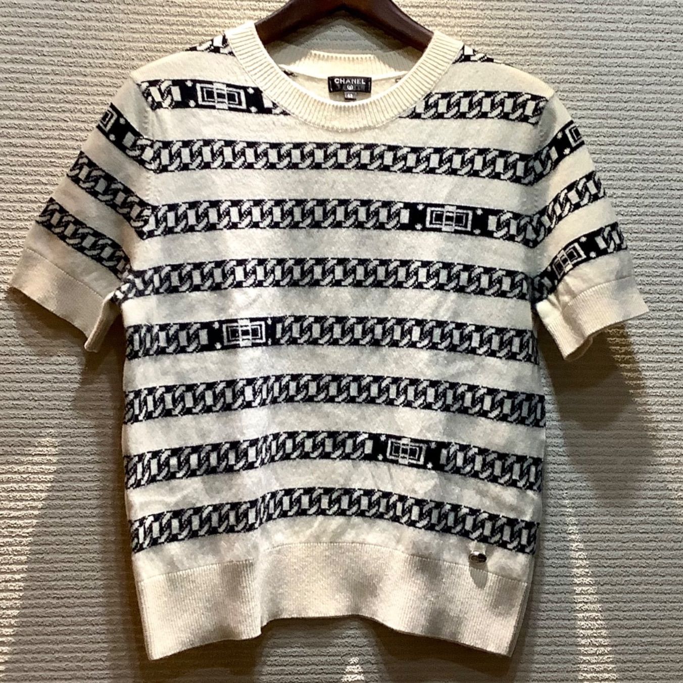 CHANEL 半袖ニット　クルーネック　Tシャツ　セーター　シャネル　ニット シャネル(CHANEL)シャネル 半袖ボーダーニット ニット 衣料品