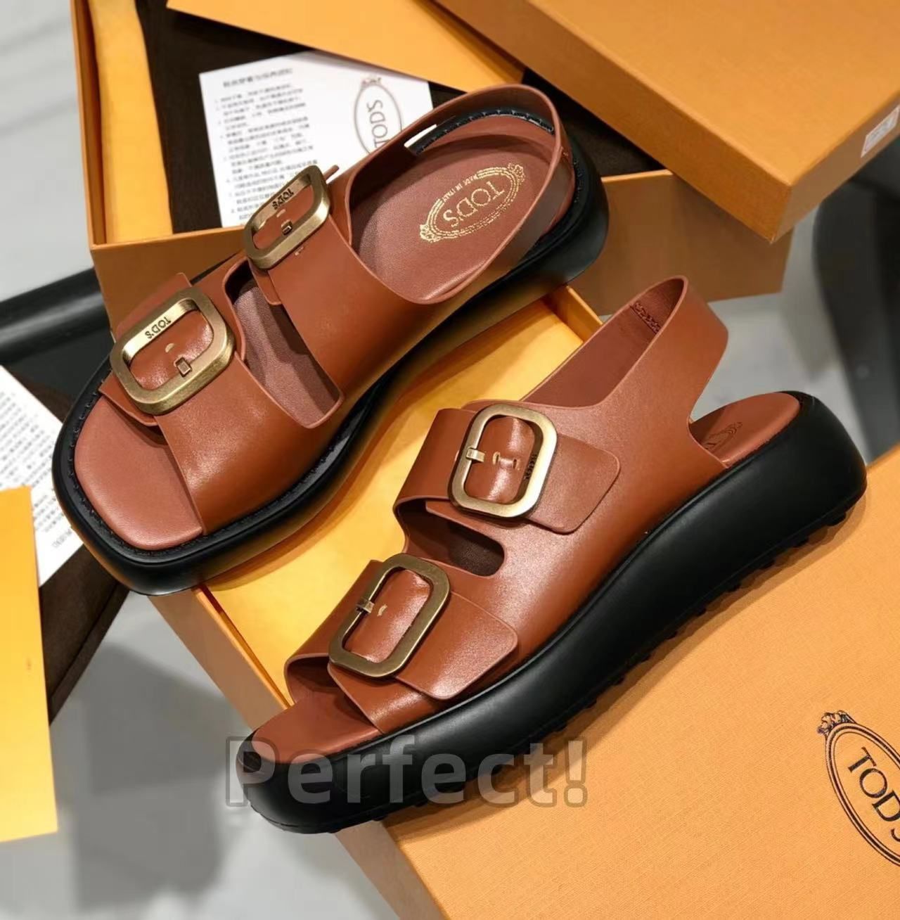 大人気100%新品【裏張り付き・袋付き】ブラウンのサンダル 22.5cm TOD’S・トッズ 靴