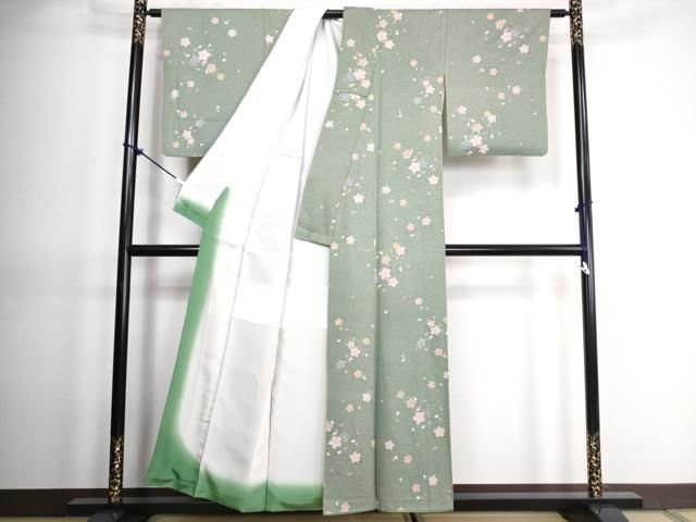 平和屋着物○上質な小紋 藍 型染め 菊草花文 正絹 逸品 CABA8013ut