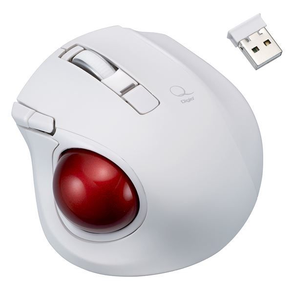 Digio2 無線 小型静音親指トラックボール 5ボタン レーザー MUS-TRLF224W ホワイト