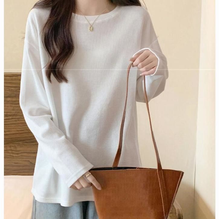 Tシャツ レディース トップス ワッフルTシャツ 長袖 クルー