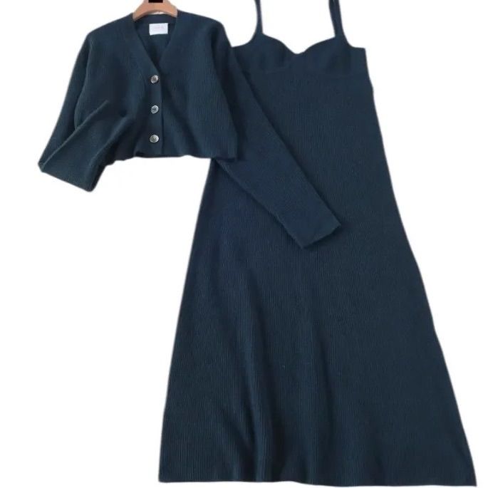 CASA FLINE カーサフライン ブラキャミソールニットセットワンピース ブルー 青緑