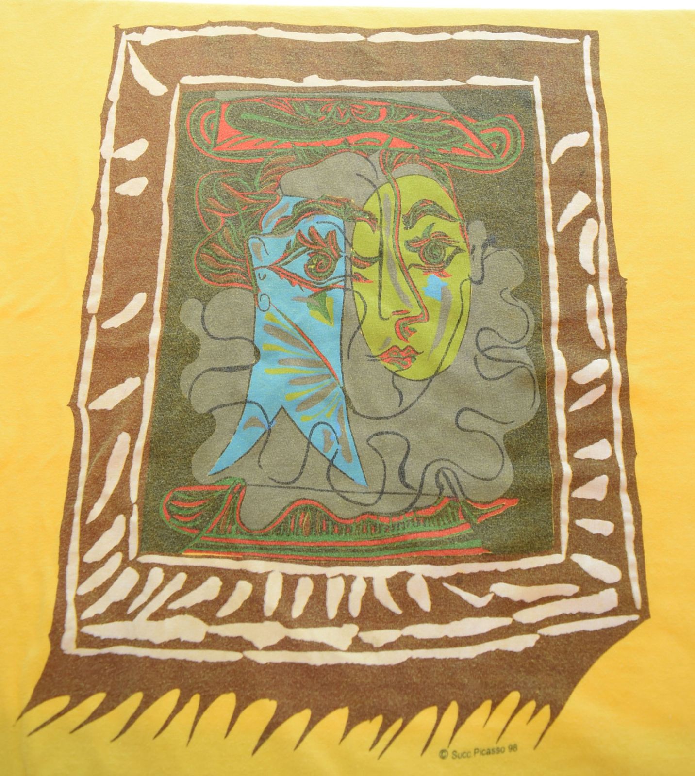 ヴィンテージ Vintage 90s pablo picasso Tshirt 90's パブロ ピカソ Tシャツ コピーライト98年 Tシャツ イエロー Lサイズ 103MT-2526