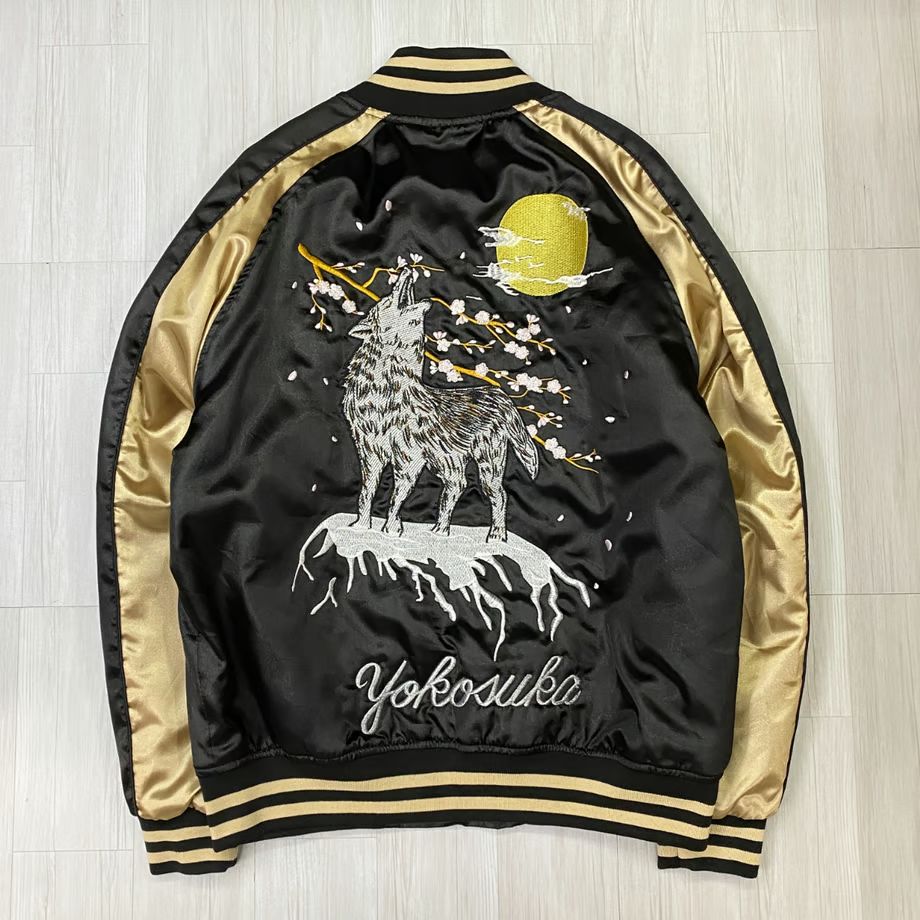 中綿入り Yokosuka刺繍入り スカジャン PUFF SUKAJAN 狼 WOLF 総
