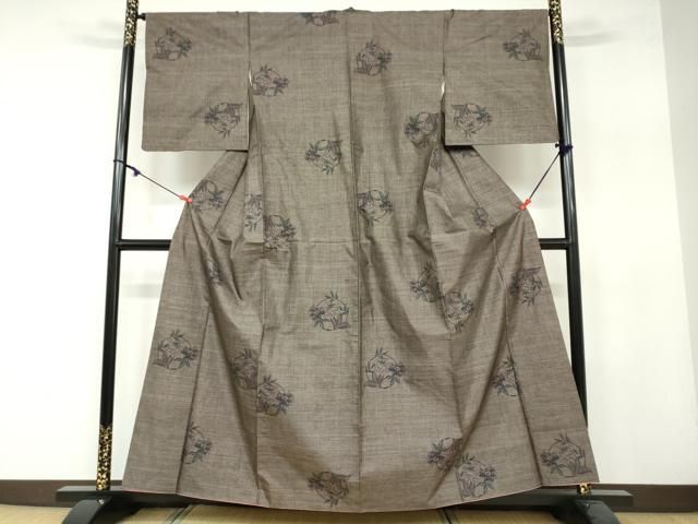 平和屋着物●本場大島紬 9マルキ 草花丸文 正絹 DAAW5985ud