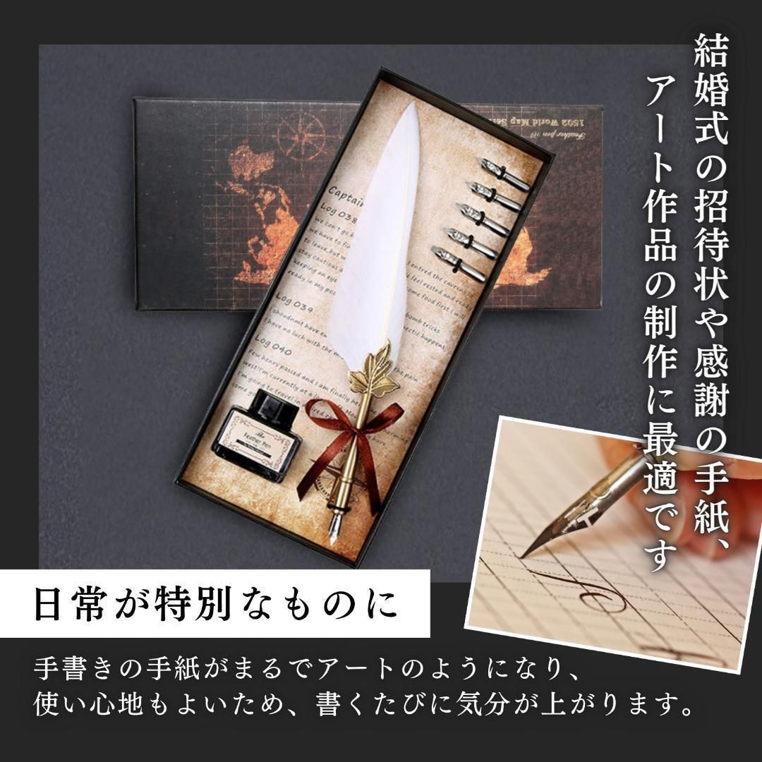 羽根ペン 黒 アンティーク 万年筆 インクボトル セット 羽ペン