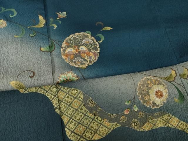 平和屋着物○訪問着 刺繍 雪輪鴛鴦花文 暈し染め 金糸 金彩