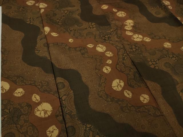 平和屋本店□極上 伝統工芸士 七代目 吉澤与市 紬 絞り 道長文 古代菊
