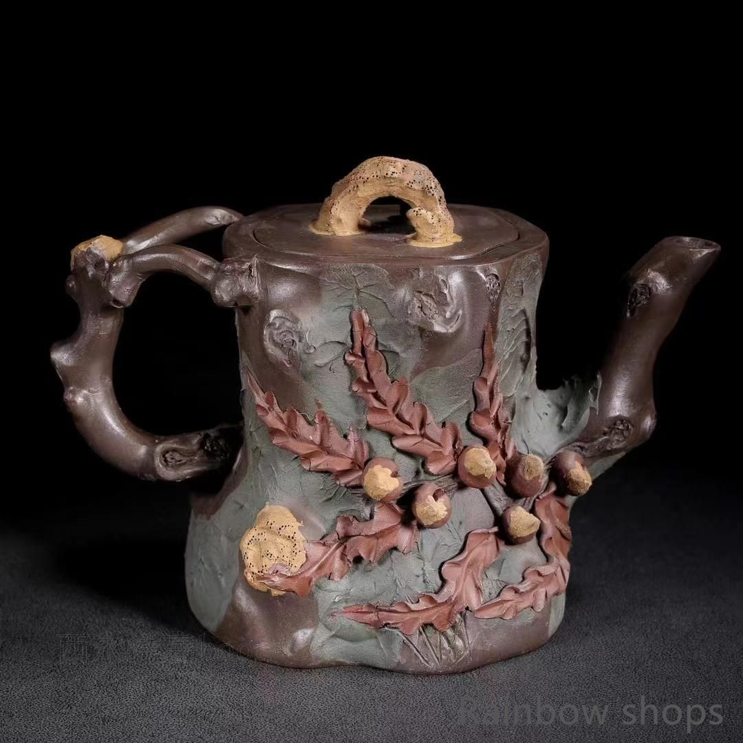 中国古美術 宜興原鉱紫泥 樹 紫砂壺 底款 蒋蓉 朱泥 急須 茶壺 茶道具 bcp69