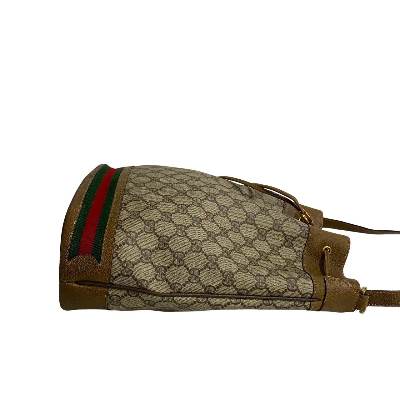 極 美品 GUCCI グッチ オールドグッチ ヴィンテージ シェリーライン GG ロゴ 金具 レザー 巾着 ショルダーバッグ ブラウン 28491 -  メルカリ