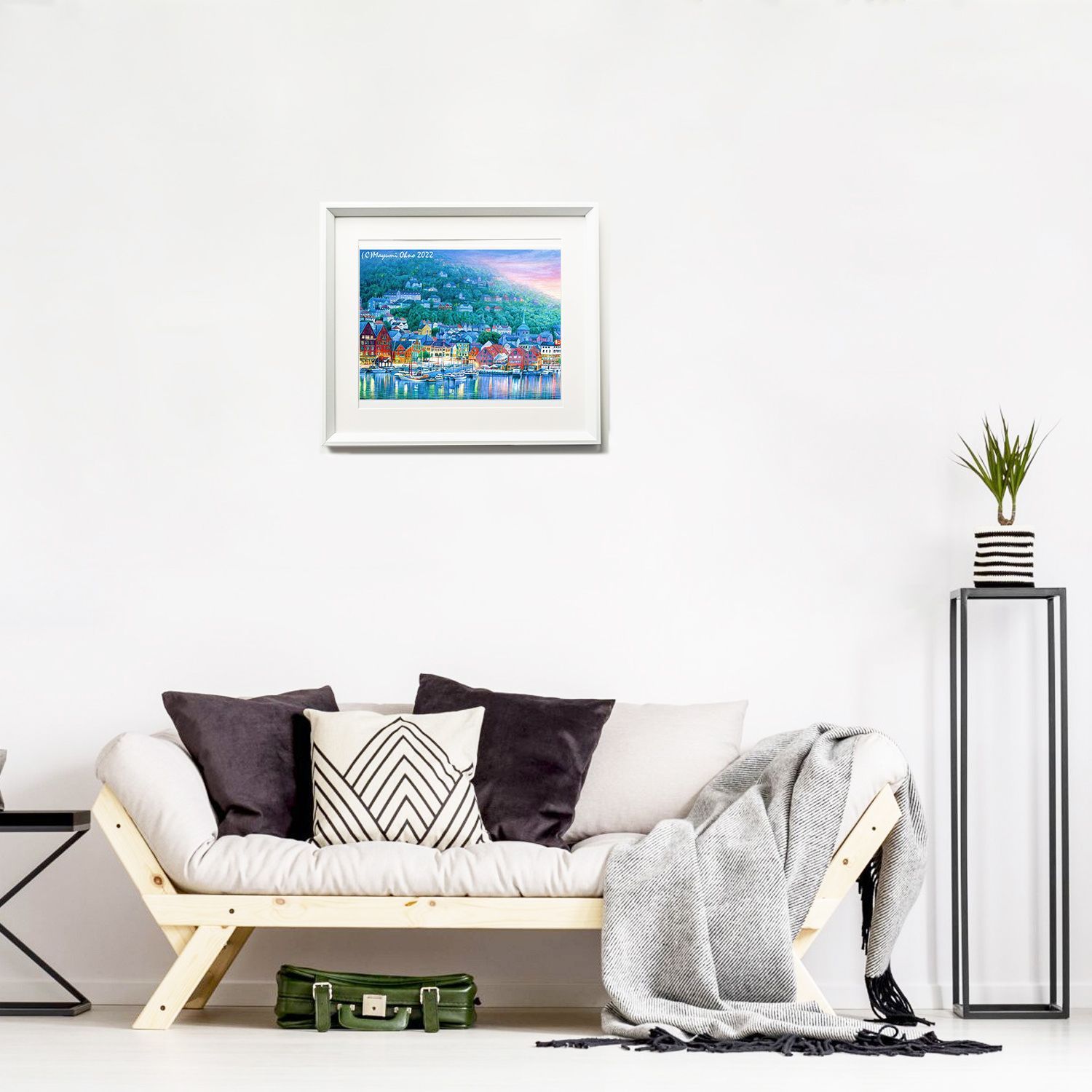 北欧 アメリカで版画化 ノルウェー ベルゲン ヨーロッパ 風景画 版画 インテリア 絵画 水彩画 白 木製 夕景 アート 額縁 WWW_IBETON_RU