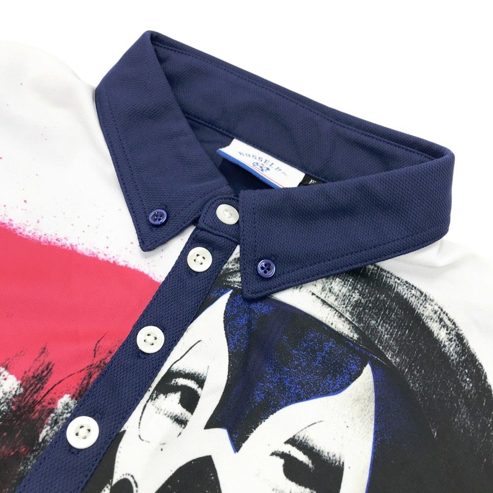 サイズ 5 RUSSELUNO ラッセルノ 半袖ポロシャツ ボタンダウン ルチャ マスクモナリザ 総柄 ネイビー系 240101446033 ゴルフウェア メンズ ストスト LLC-HASEGAWATOSO_COM