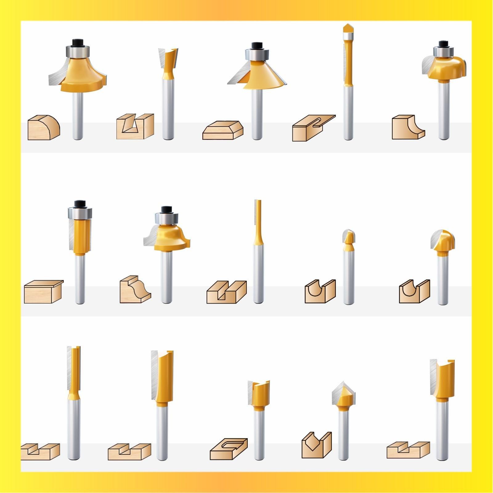 送料無料15本組 CSOOM プロ木工トリマービットセット 超硬ルーターセット 15本組 軸径6mm木工工具のルータビットセット 木製収納ボックス付き