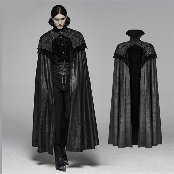 ロングマント 中世 パンク ダーク系 吸血鬼 伯爵 舞台 メンズ ケープ ヴィンテージ 男性用 レトロ風 ステージ衣装 パンク風 黒