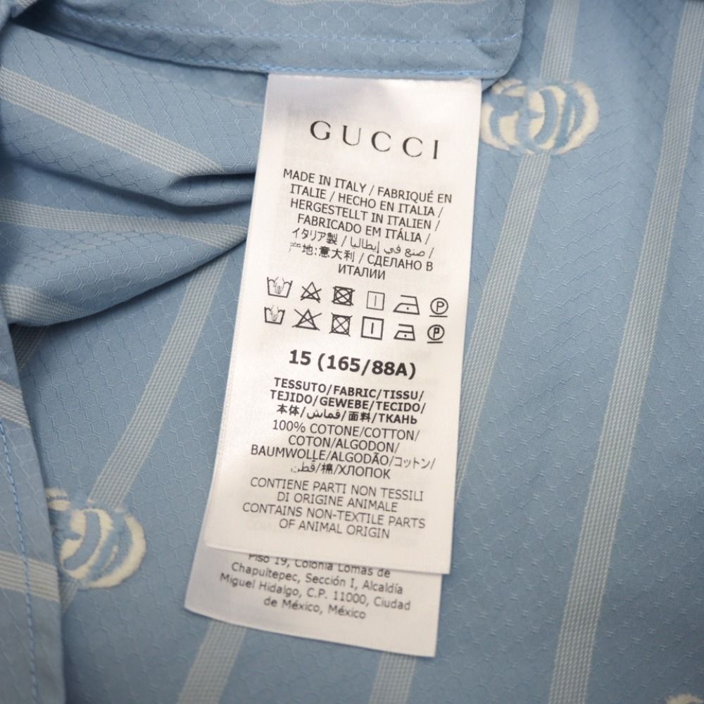 GUCCI/グッチ 659915 GGストライプ コットン 半袖シャツ ブルー メンズ