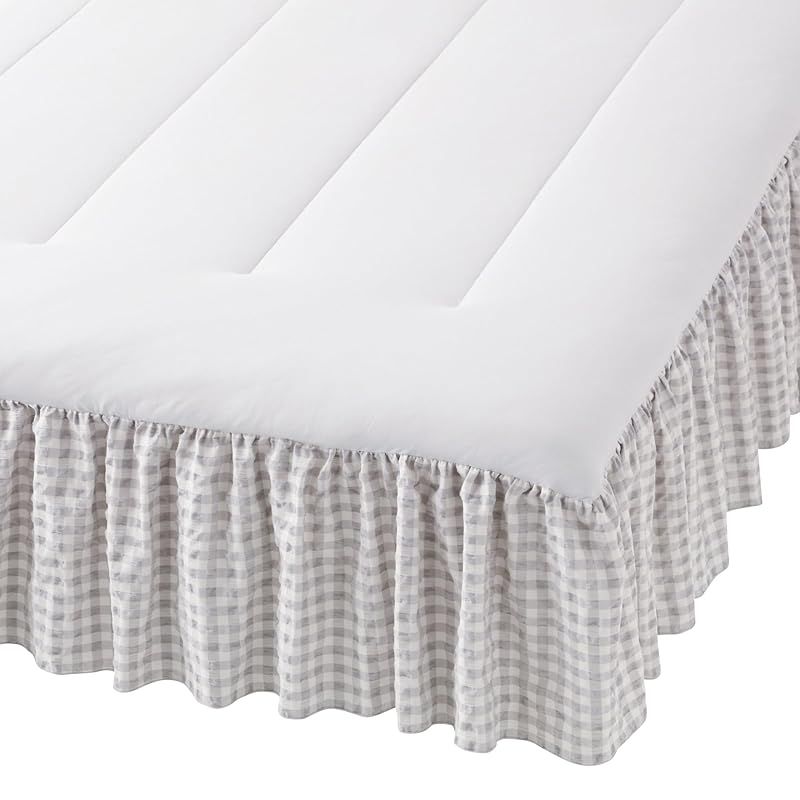 モデル Francfranc フランフラン ふわろ 夏でもさらっともちもち 冷感 ベッドパッド フリルチェック ダブル ホワイト×グレー 接触冷感 ひんやり 冷感マット