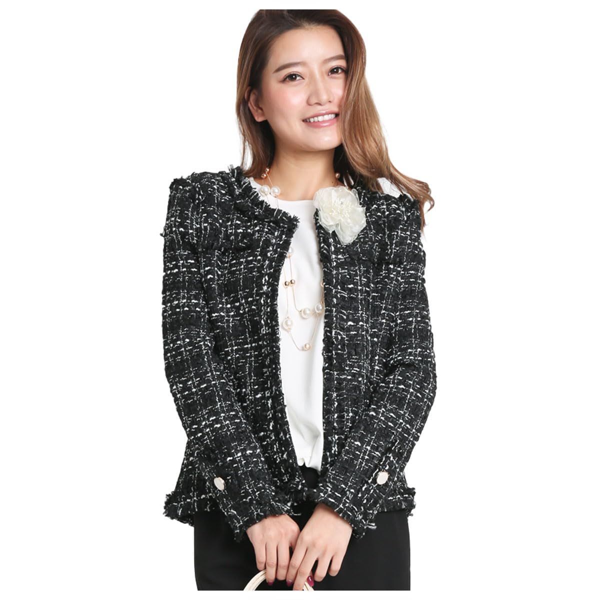 Size S_Color S-size コウエイストア ジャケット レディース ツイード ノー アウター ブラック フォーマル セレモニースーツ 結婚式 パーティー 入学式 卒業式 ママ 母 Sサイズ Y2031-a-s