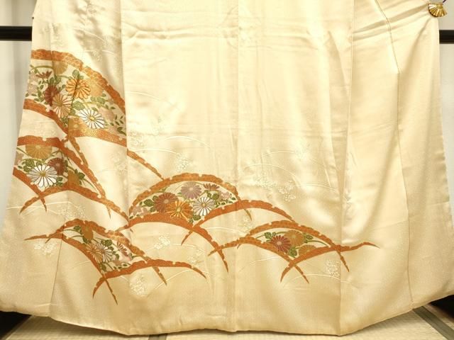 平和屋着物▽訪問着 単衣 駒刺繍 亀甲花文 金彩 正絹 逸品