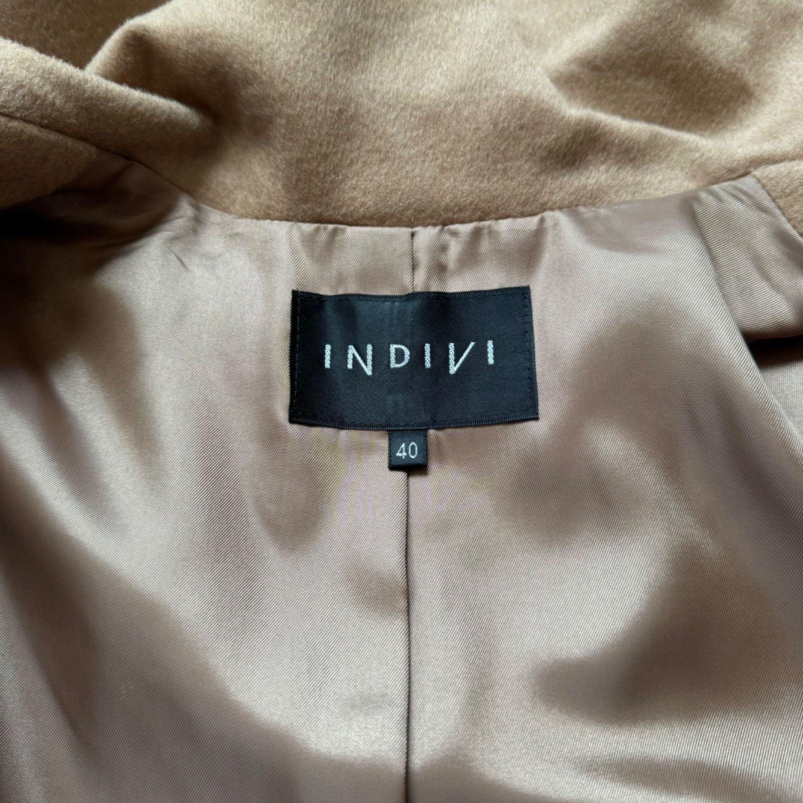 INDIVI カシミヤ混コート インディヴィ ミドル丈 ベージュブラウン