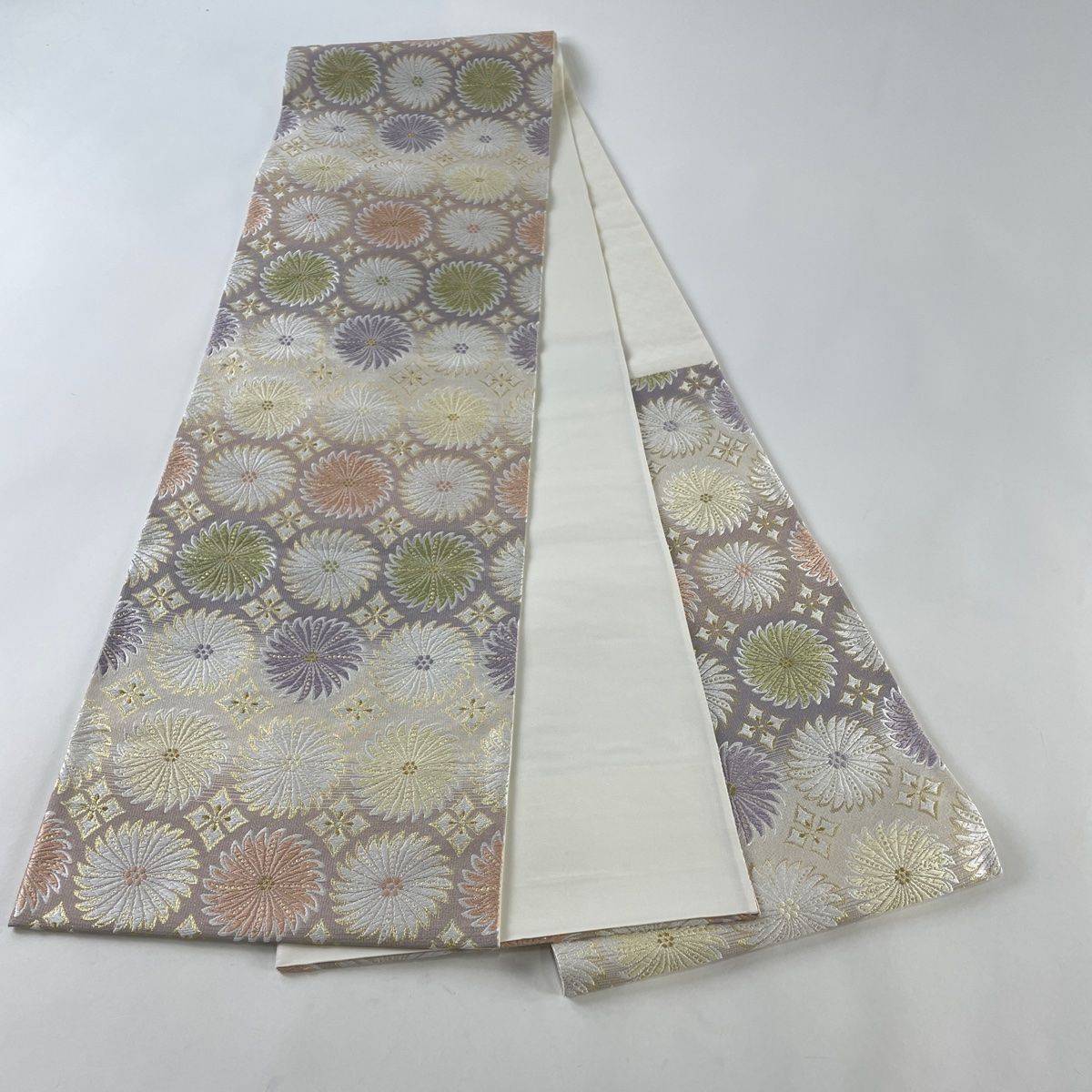 袋帯 秀品 華文 花唐草 唐織 金糸 灰紫 六通 正絹 【中古】 袋帯 秀