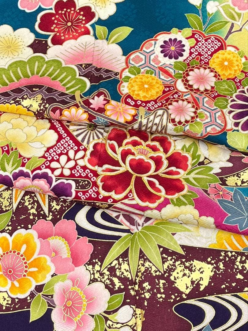 振袖 刺繍 金駒 金彩 七宝繋ぎ 笹 源氏車 紋意匠 ガード加工済 S205