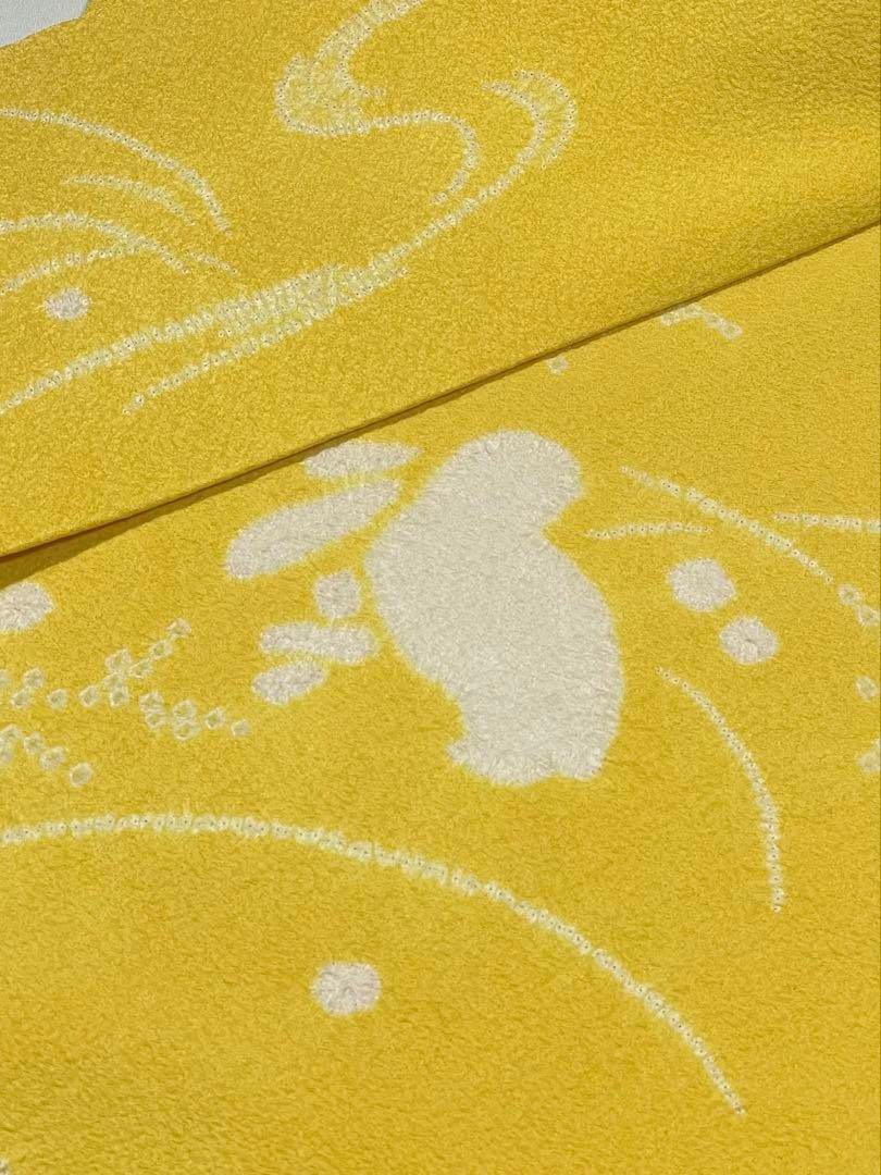 絞り うさぎ 芒 九寸名古屋帯 ちりめん 正絹 黄檗色系 - メルカリ