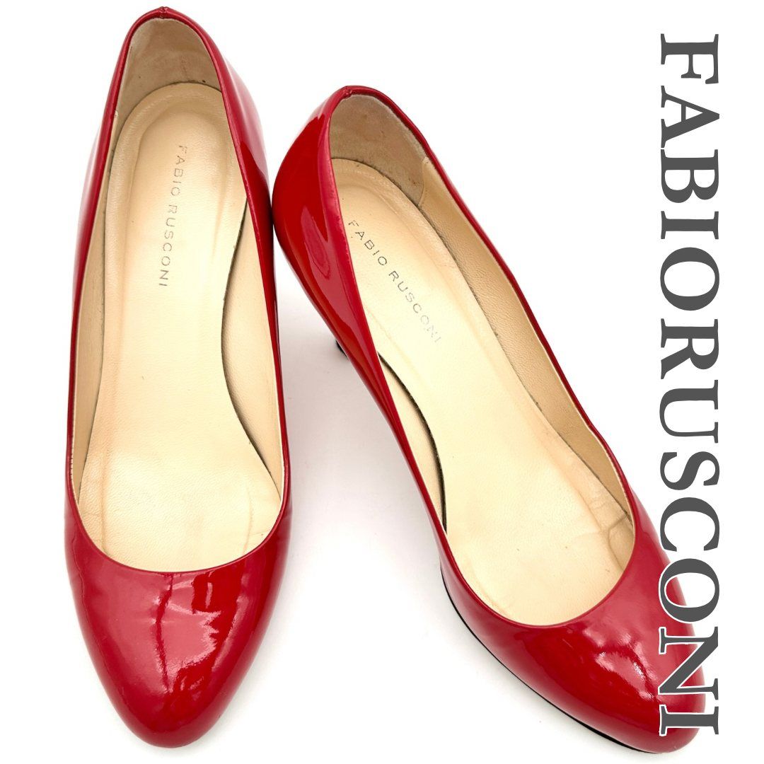 FABIO RUSCONI ハイヒール エナメル アーモンドトゥ ピンヒール レッド 2332T