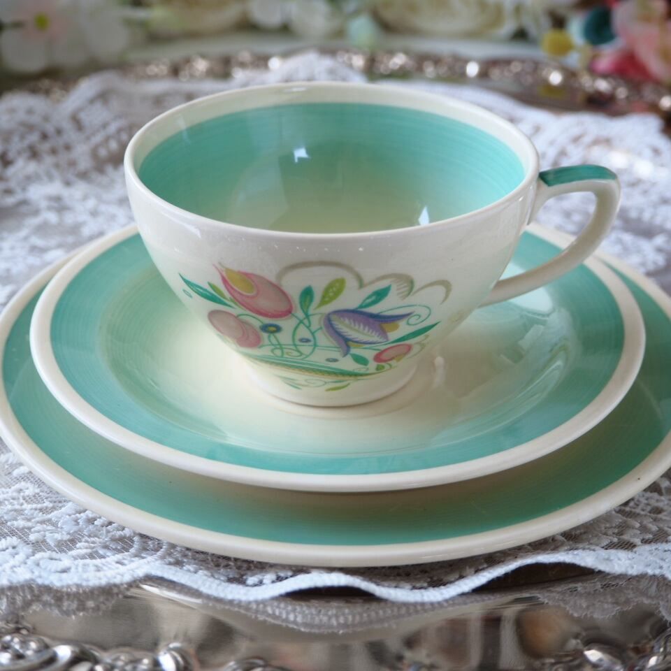 1930 s スージークーパー ドレスデンスプレイ グリーン トリオA カップソーサー F 6